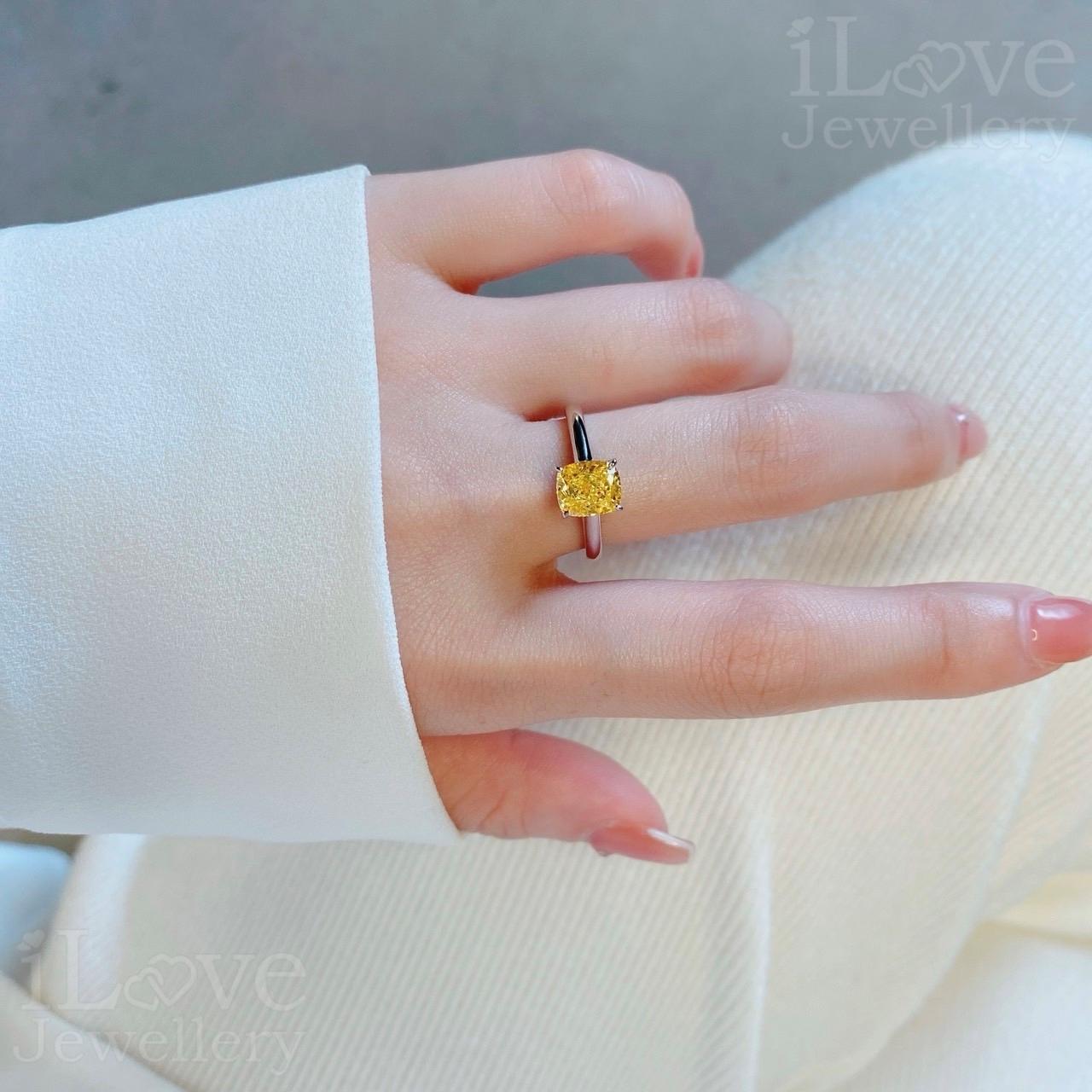 Yellow Cushion Cut CZ Solitaire Ring ILR064