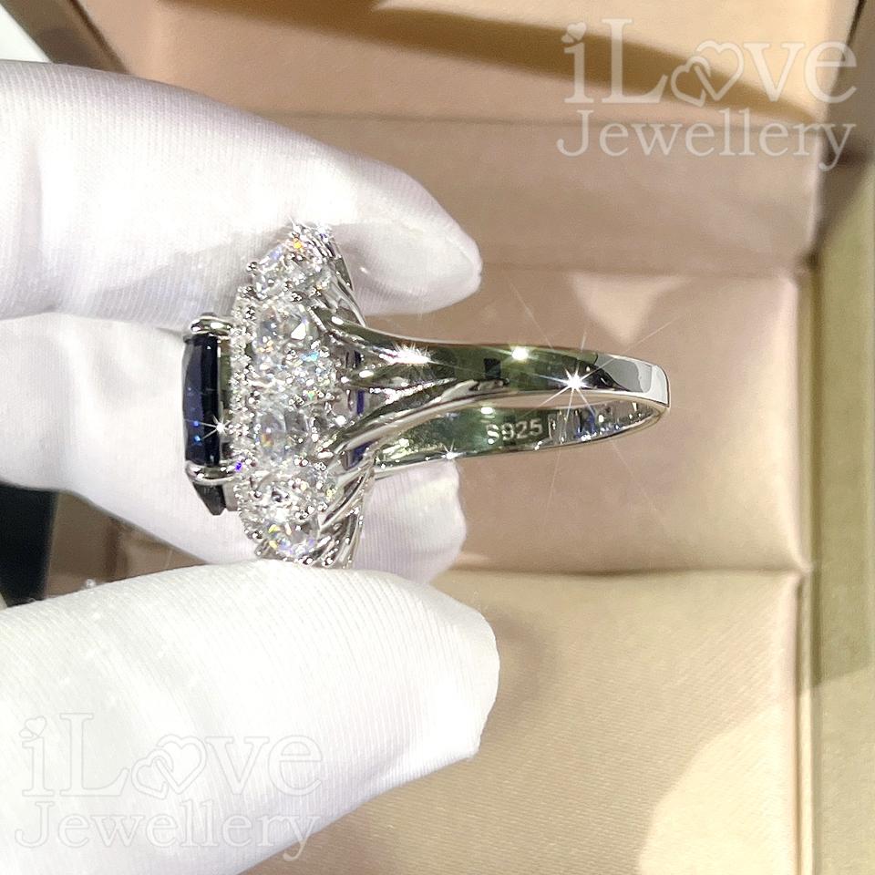 Royal Sapphire Halo Ring ILR051 Blue
