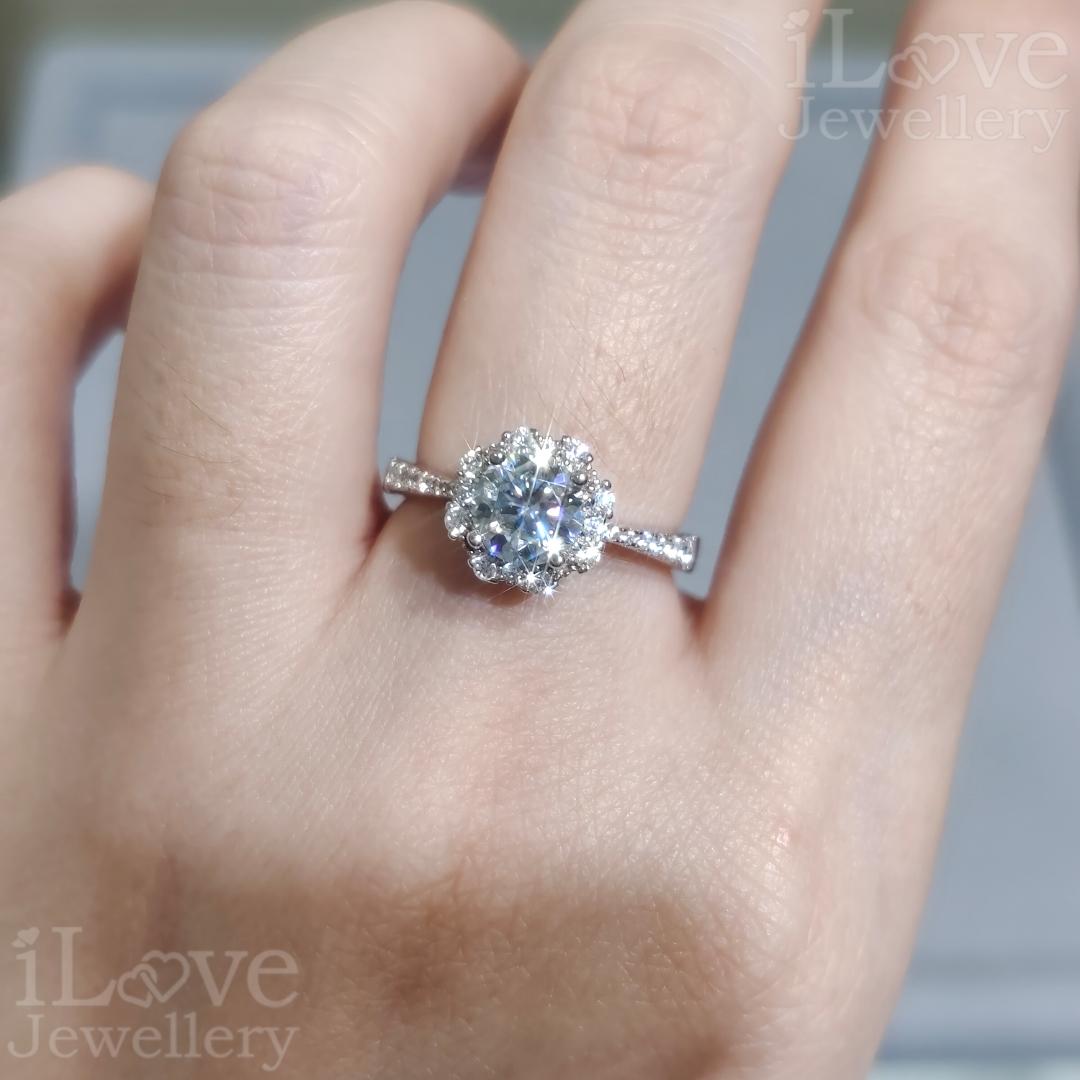 Rosette Floral Halo Moissanite Ring ILR208