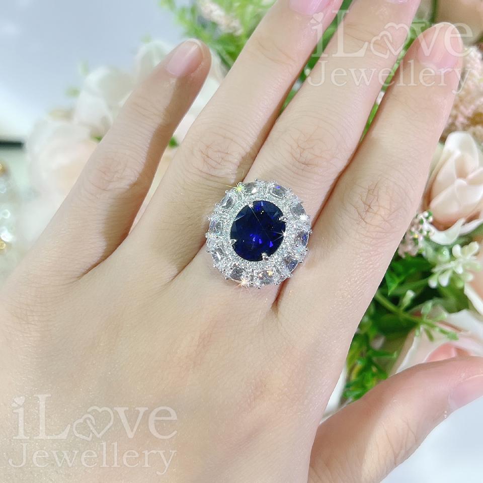 Royal Sapphire Halo Ring ILR051 Blue