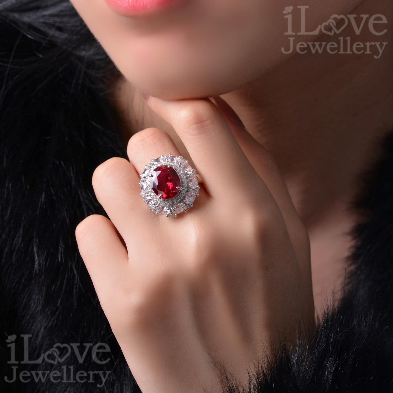 Royal Ruby Halo Ring ILR051 Red