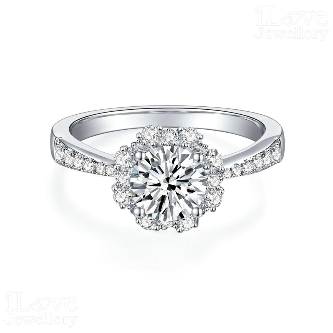 Rosette Floral Halo Moissanite Ring ILR208