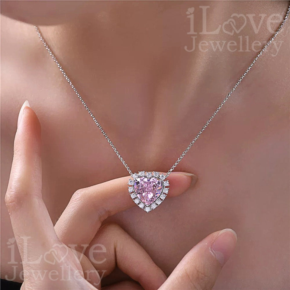 Enchanted Pink Heart Halo Necklace ILN006