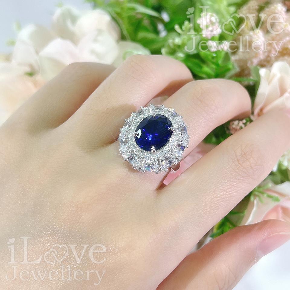 Royal Sapphire Halo Ring ILR051 Blue