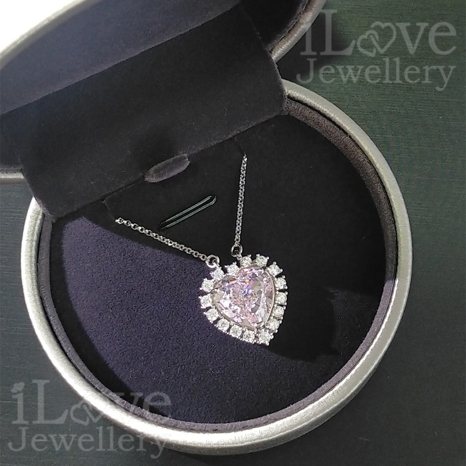 Enchanted Pink Heart Halo Necklace ILN006