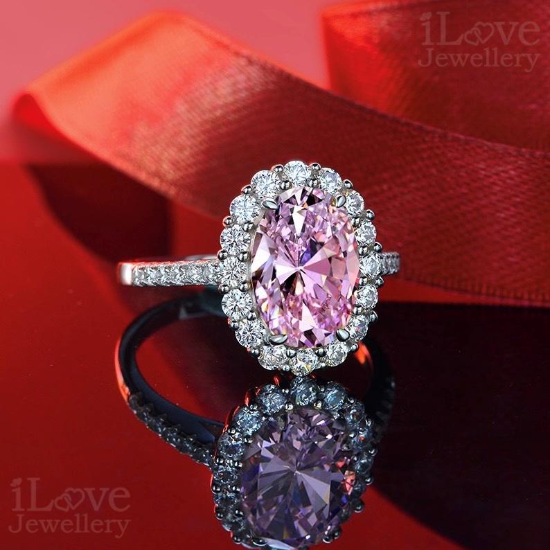 Blushing Oval Halo Ring ILR021 Pink