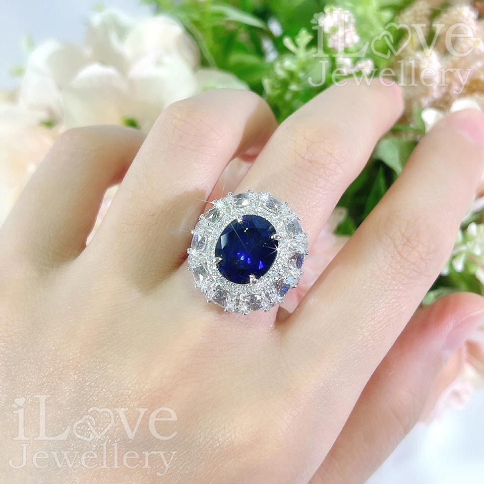 Royal Sapphire Halo Ring ILR051 Blue