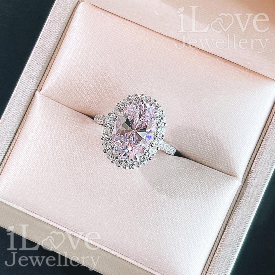 Blushing Oval Halo Ring ILR021 Pink