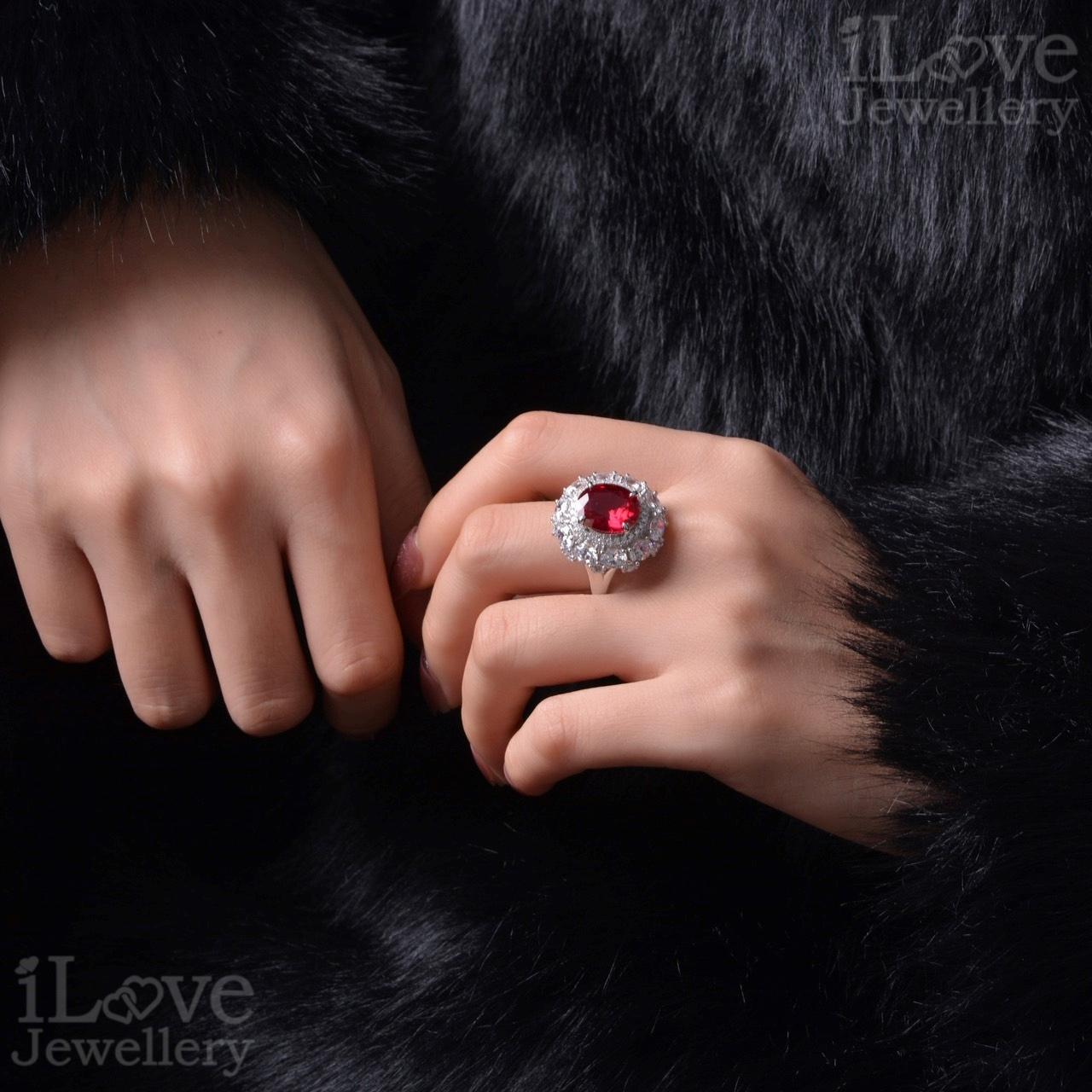 Royal Ruby Halo Ring ILR051 Red