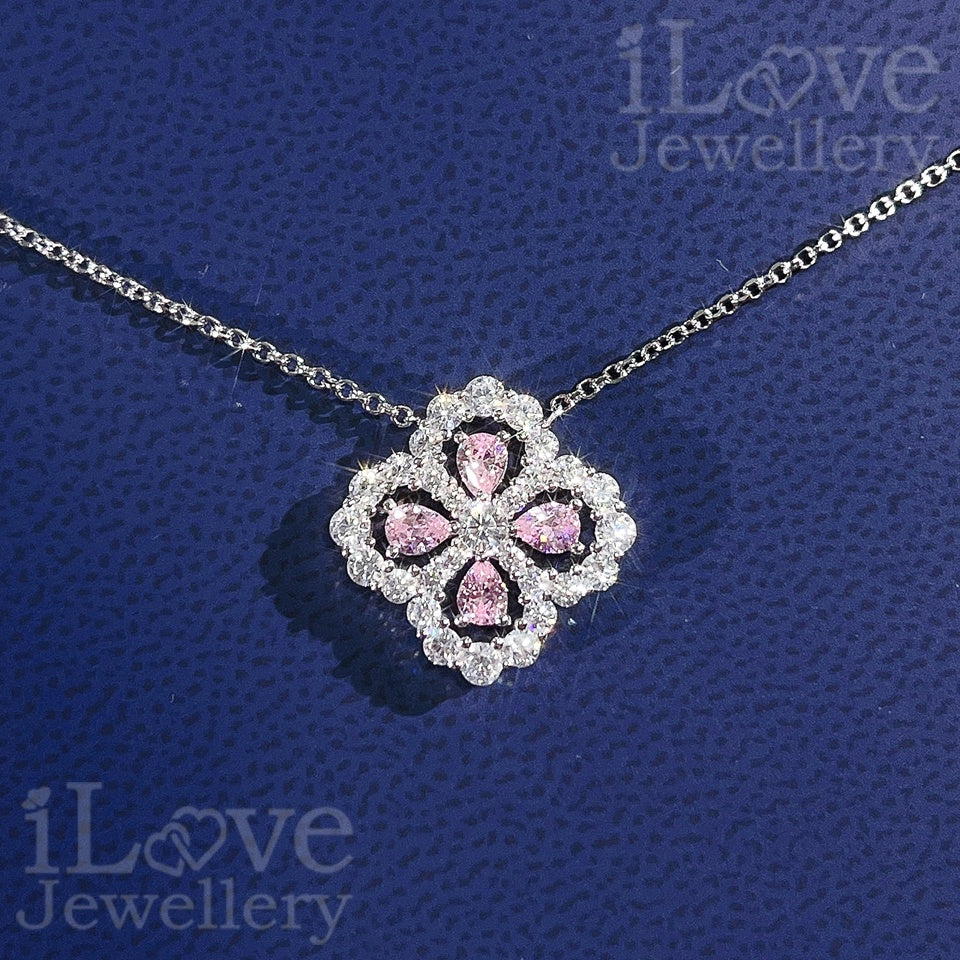 Lucky Blossom Clover Necklace ILN005 Pink