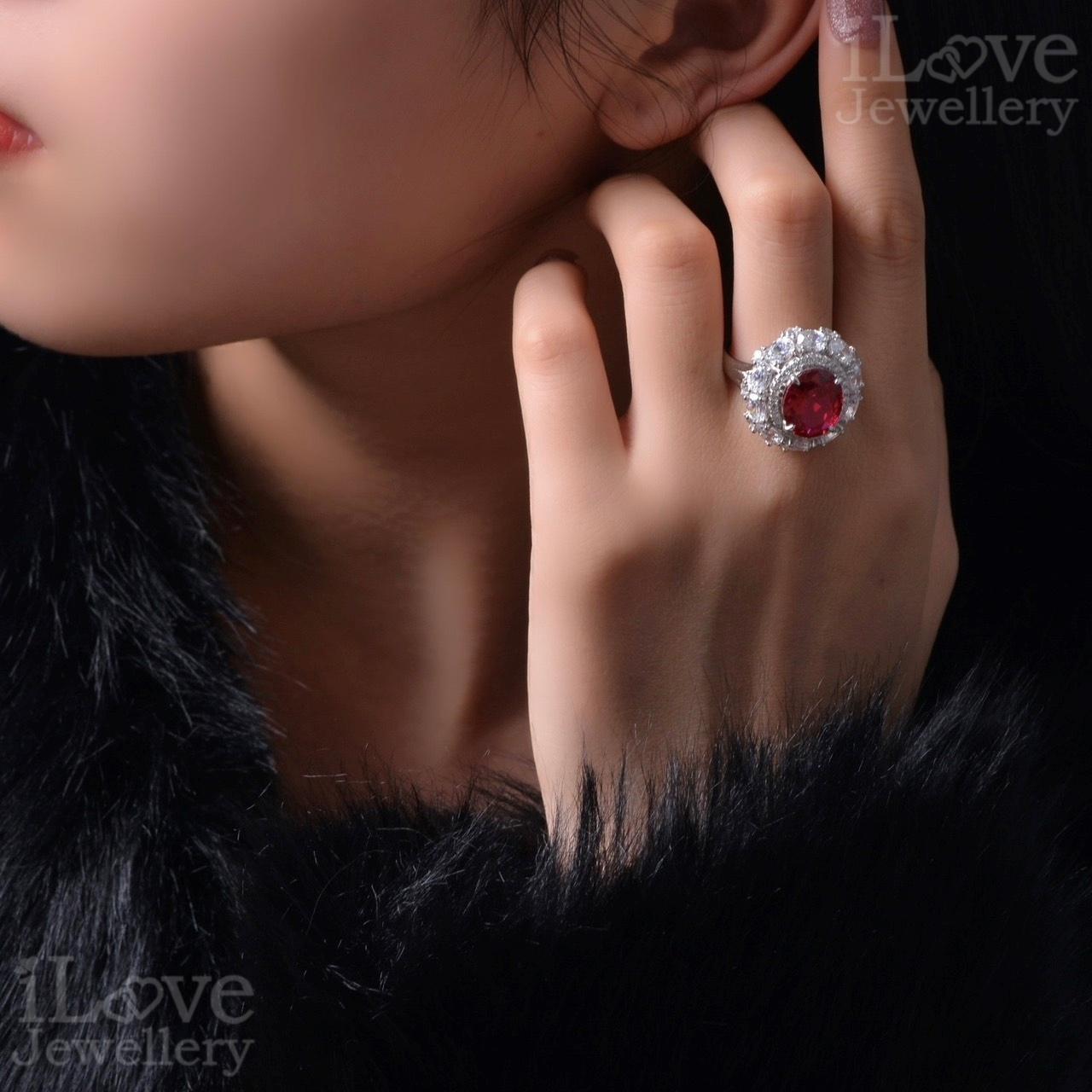 Royal Ruby Halo Ring ILR051 Red