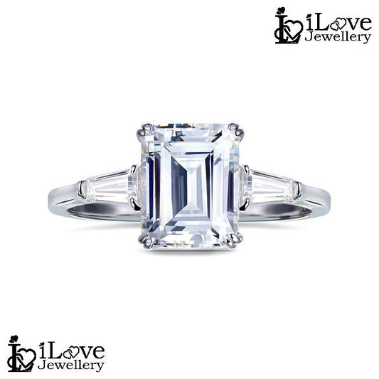 Emerald Cut Ring with Side Stones ILR061
