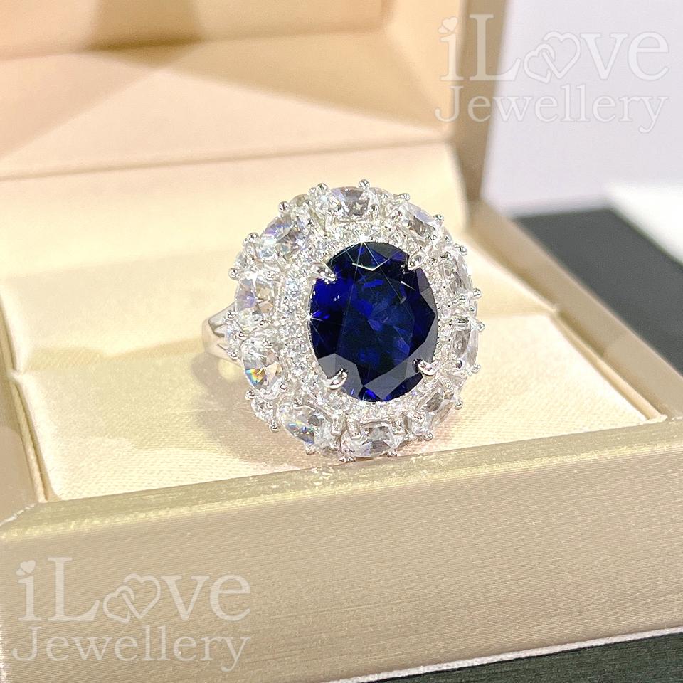 Royal Sapphire Halo Ring ILR051 Blue