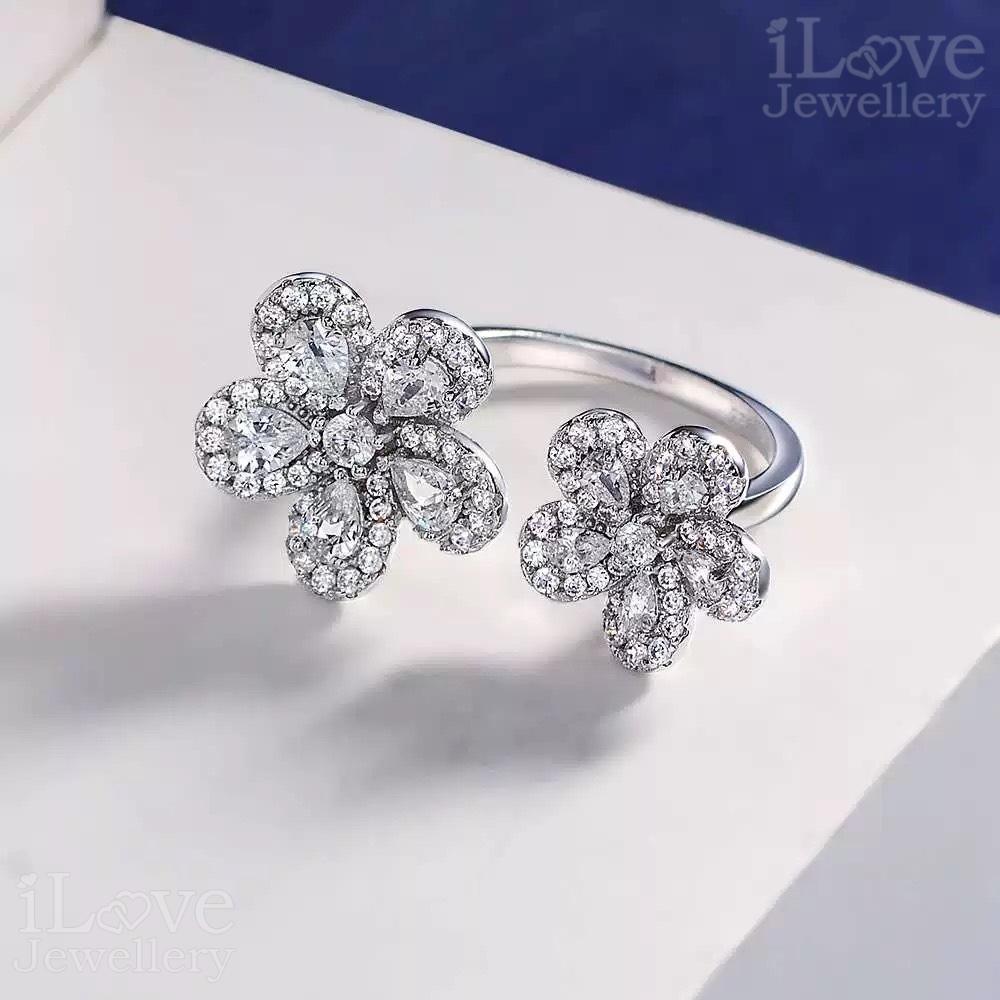 Blooming Duo Adjustable Flower Ring ILR048