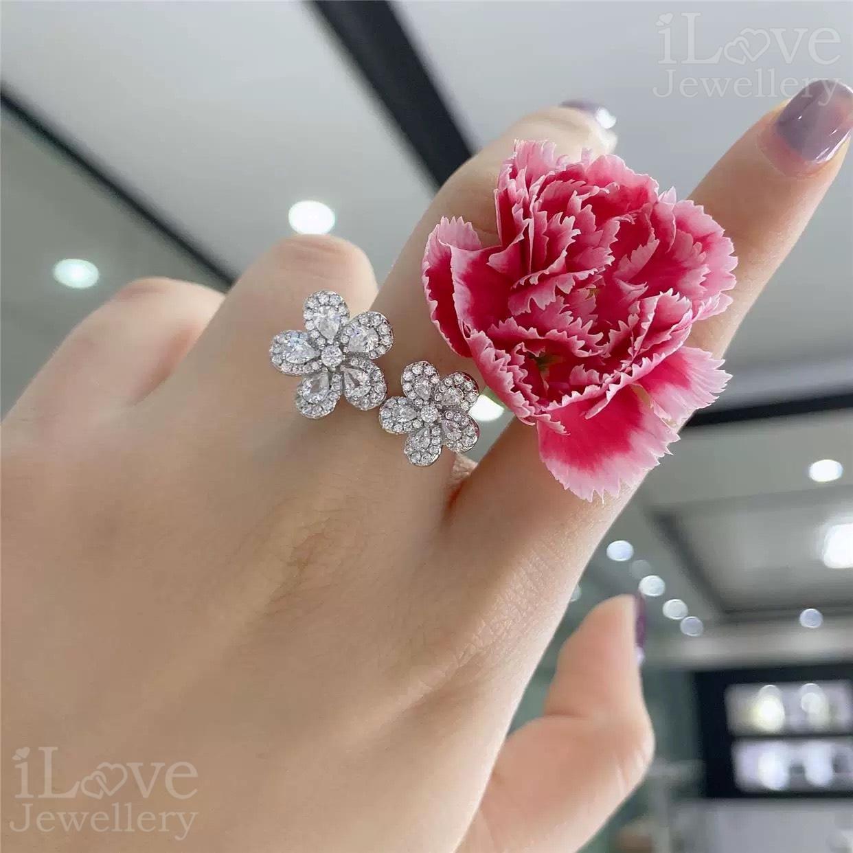 Blooming Duo Adjustable Flower Ring ILR048