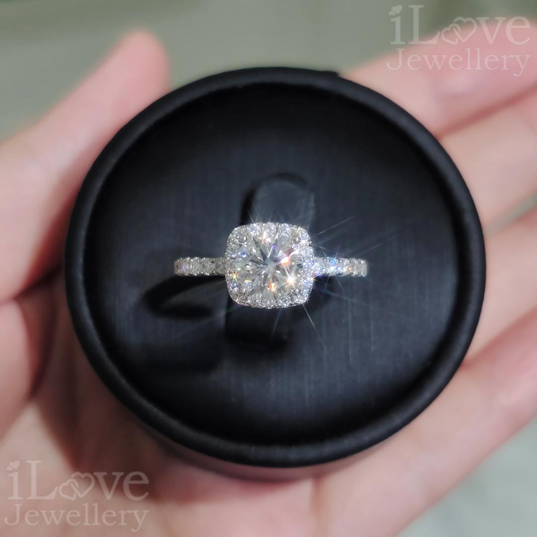 Cushion-Cut Halo Moissanite Ring ILR207