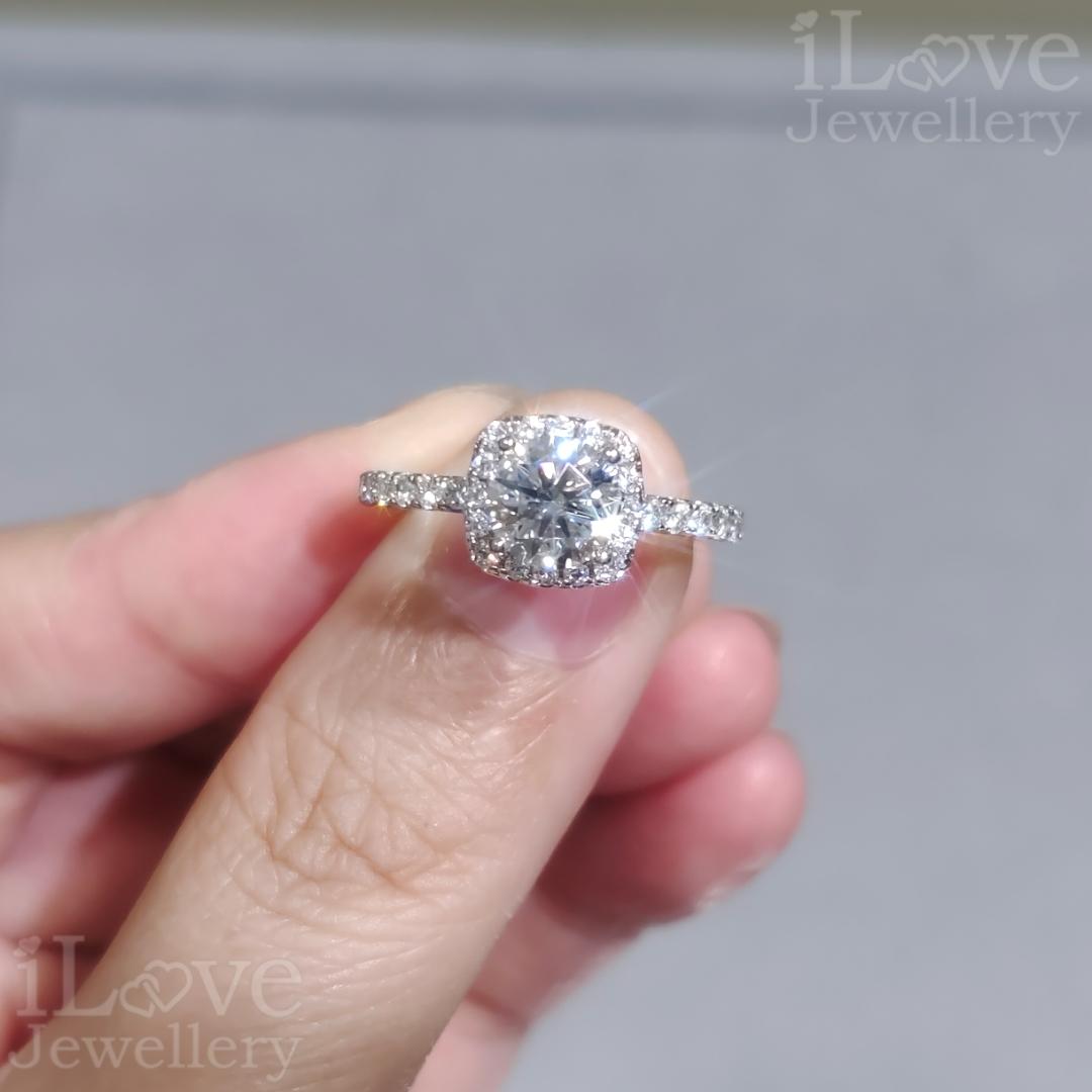 Cushion-Cut Halo Moissanite Ring ILR207