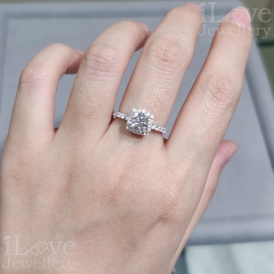 Cushion-Cut Halo Moissanite Ring ILR207