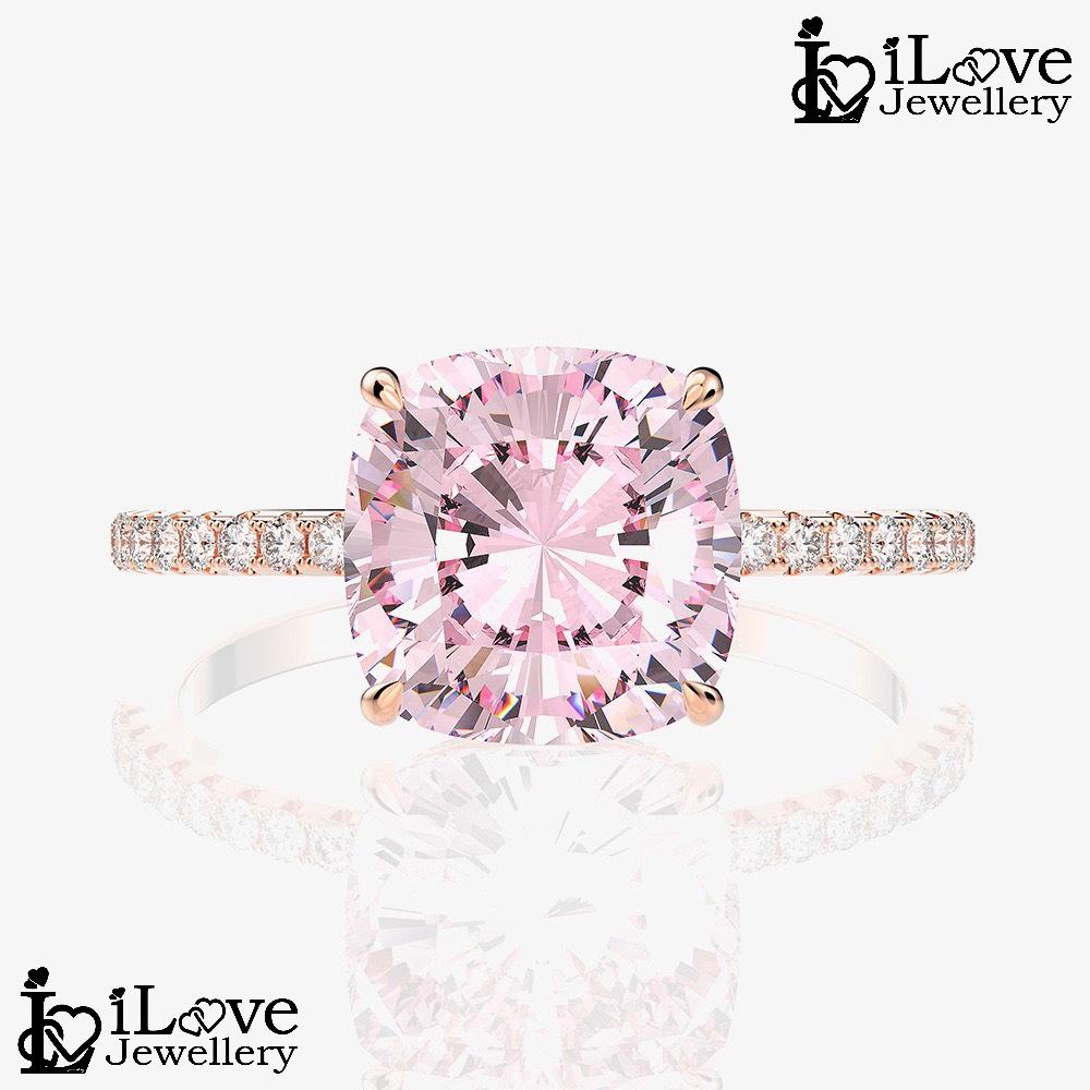 Pink Cushion CZ Solitaire Ring ILR003