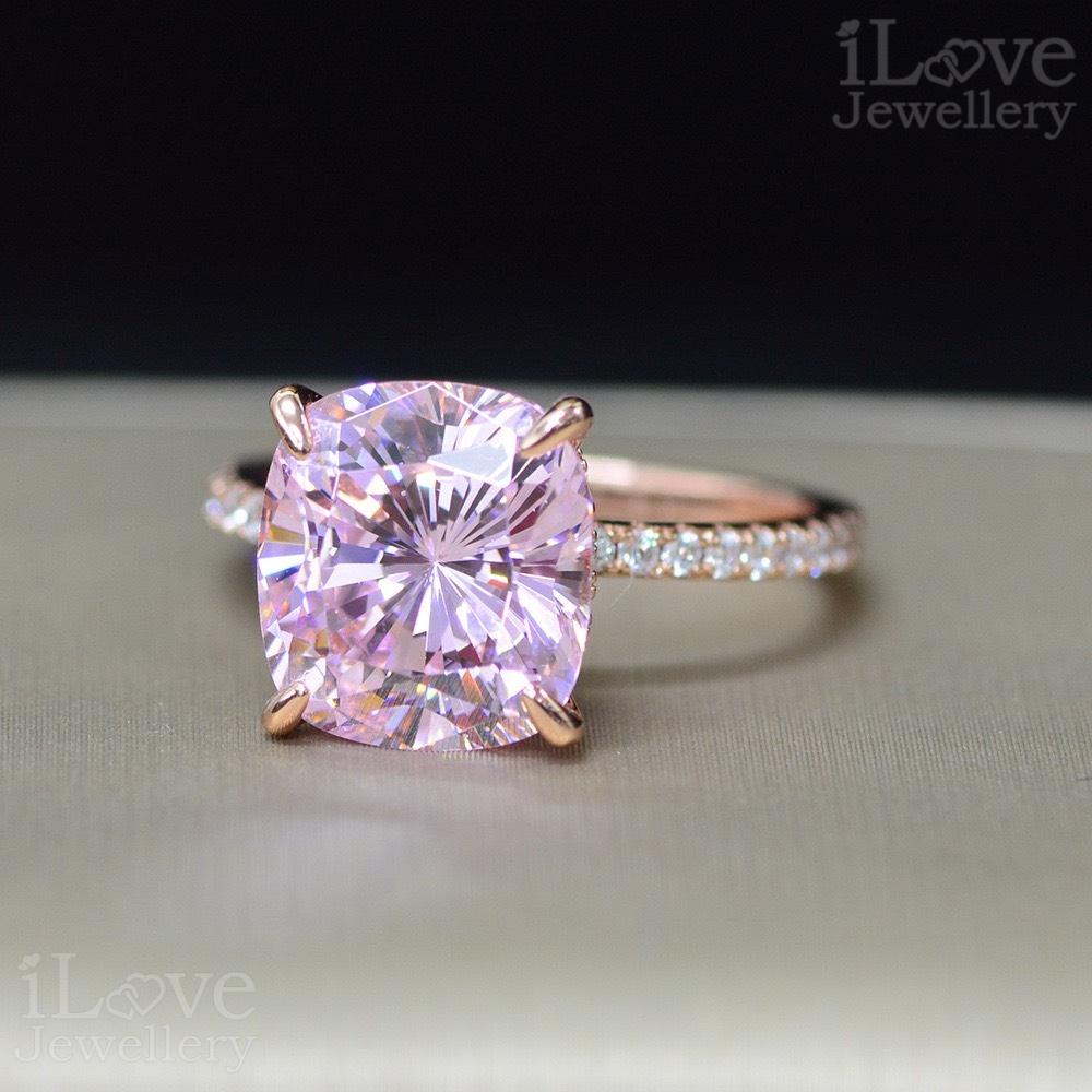 Pink Cushion CZ Solitaire Ring ILR003