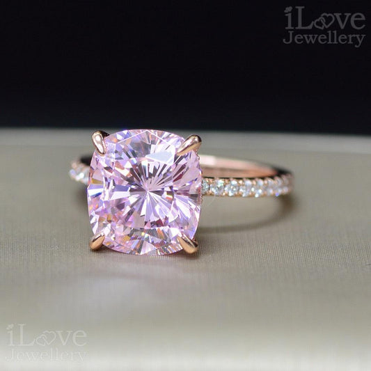 Pink Cushion CZ Solitaire Ring ILR003