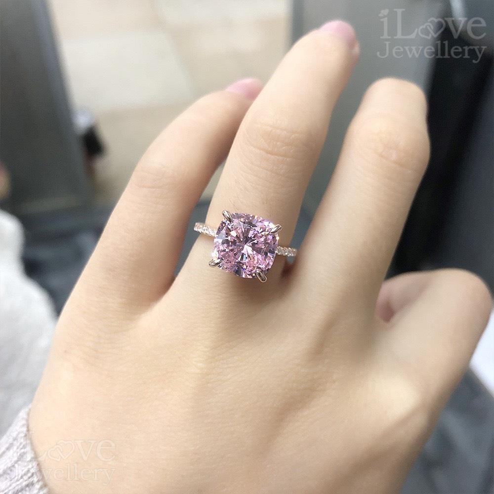 Pink Cushion CZ Solitaire Ring ILR003