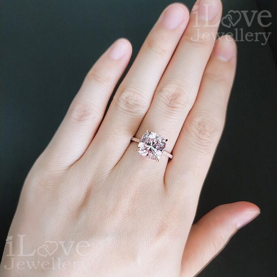 Pink Cushion CZ Solitaire Ring ILR003