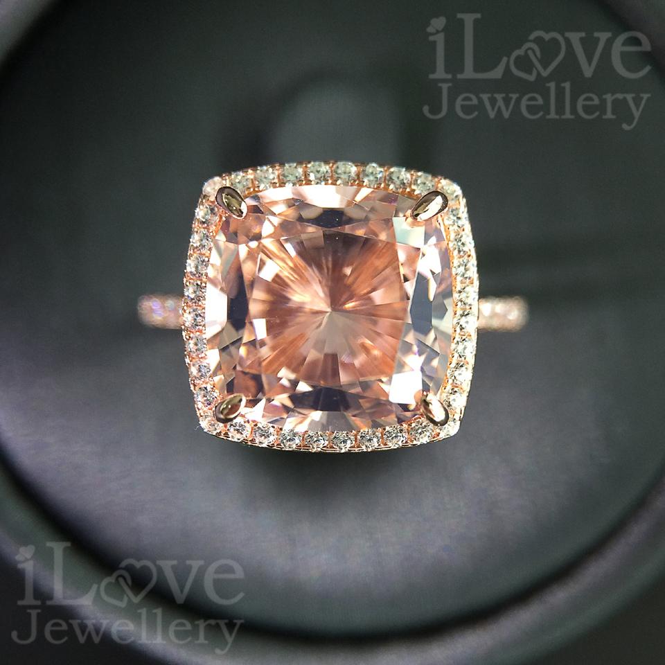 Morganite Cushion Halo Ring ILR028