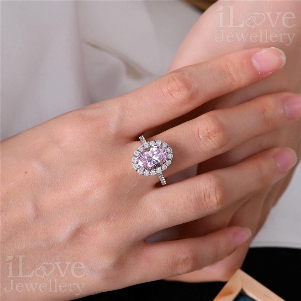Blushing Oval Halo Ring ILR021 Pink