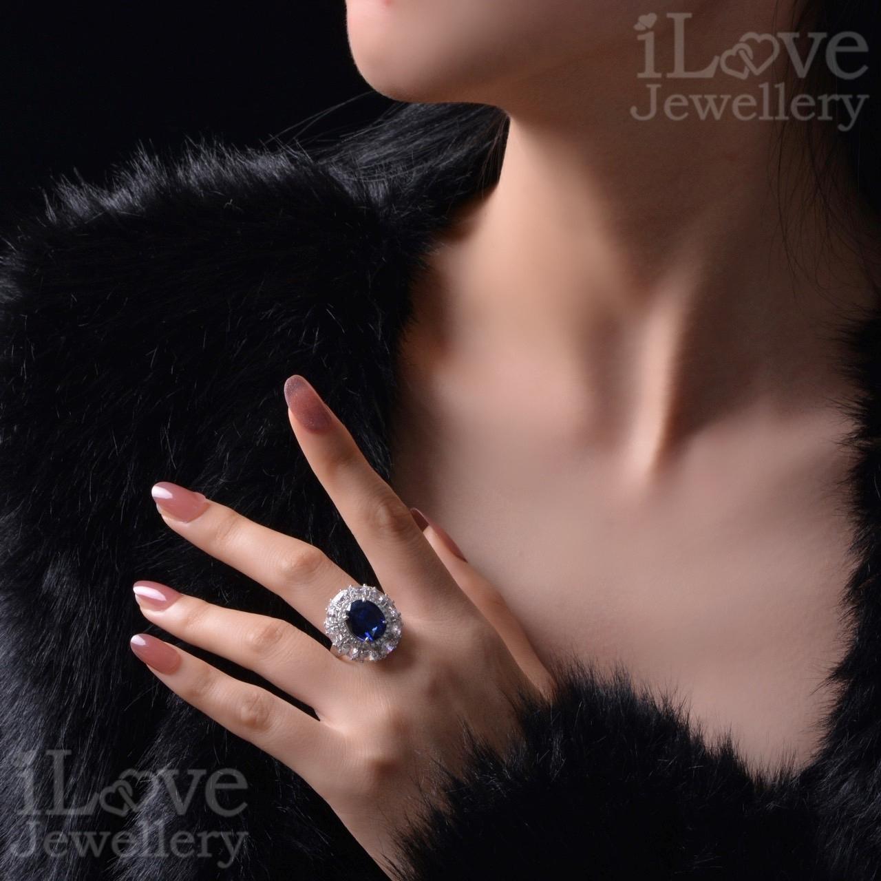 Royal Sapphire Halo Ring ILR051 Blue