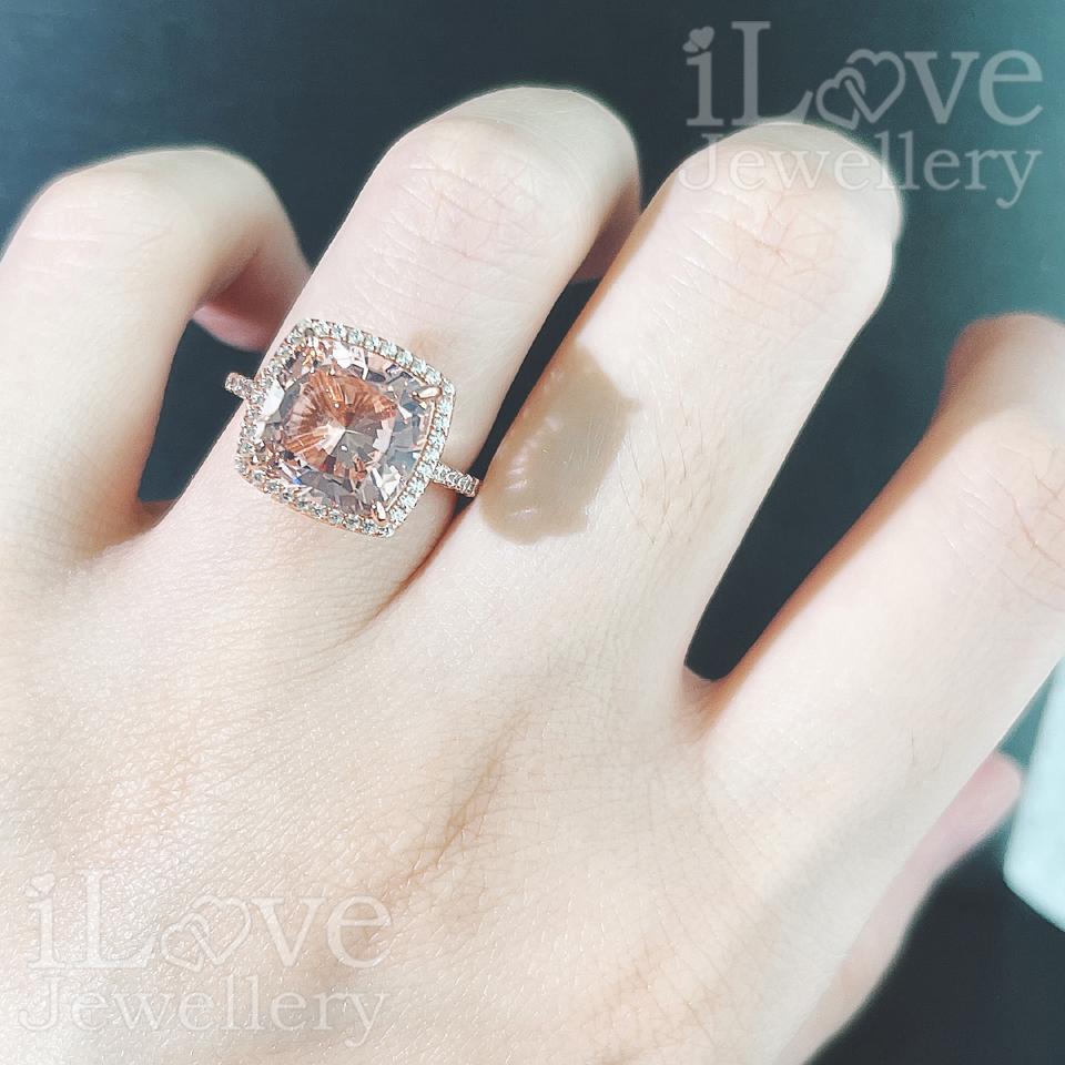 Morganite Cushion Halo Ring ILR028