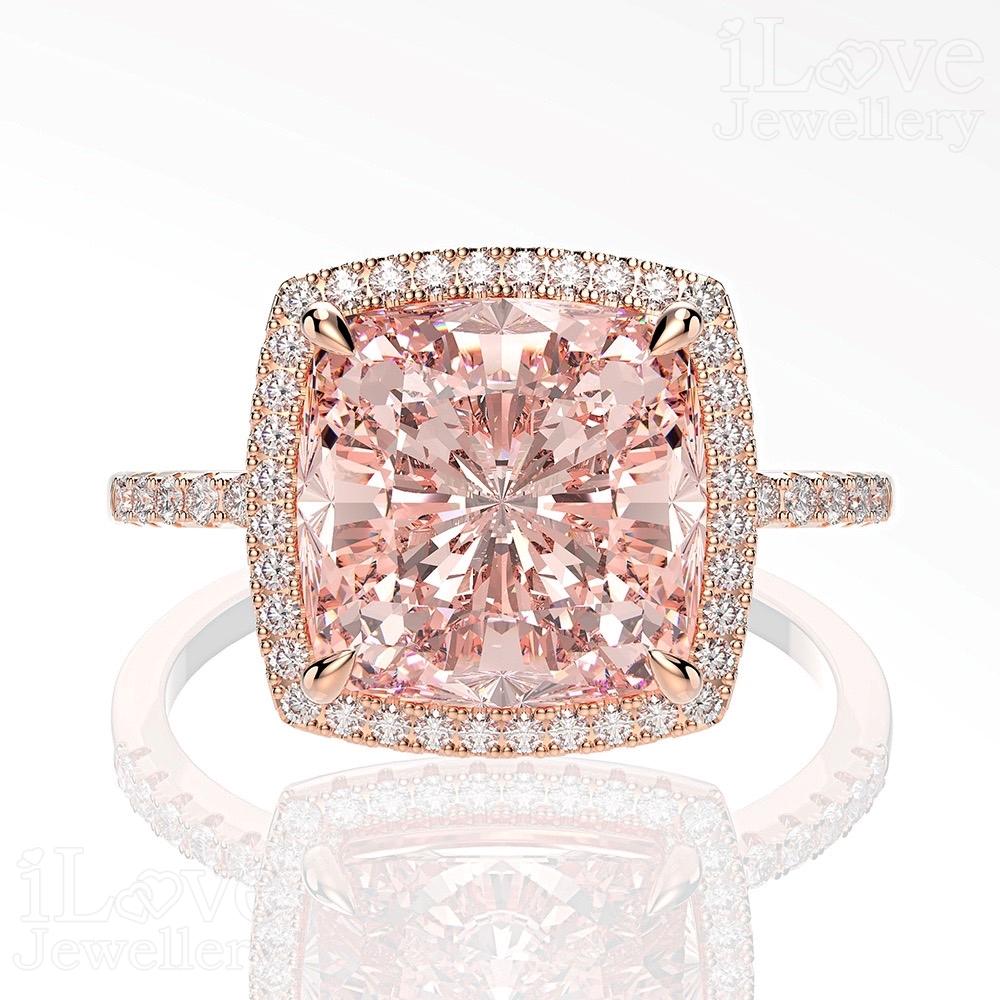 Morganite Cushion Halo Ring ILR028