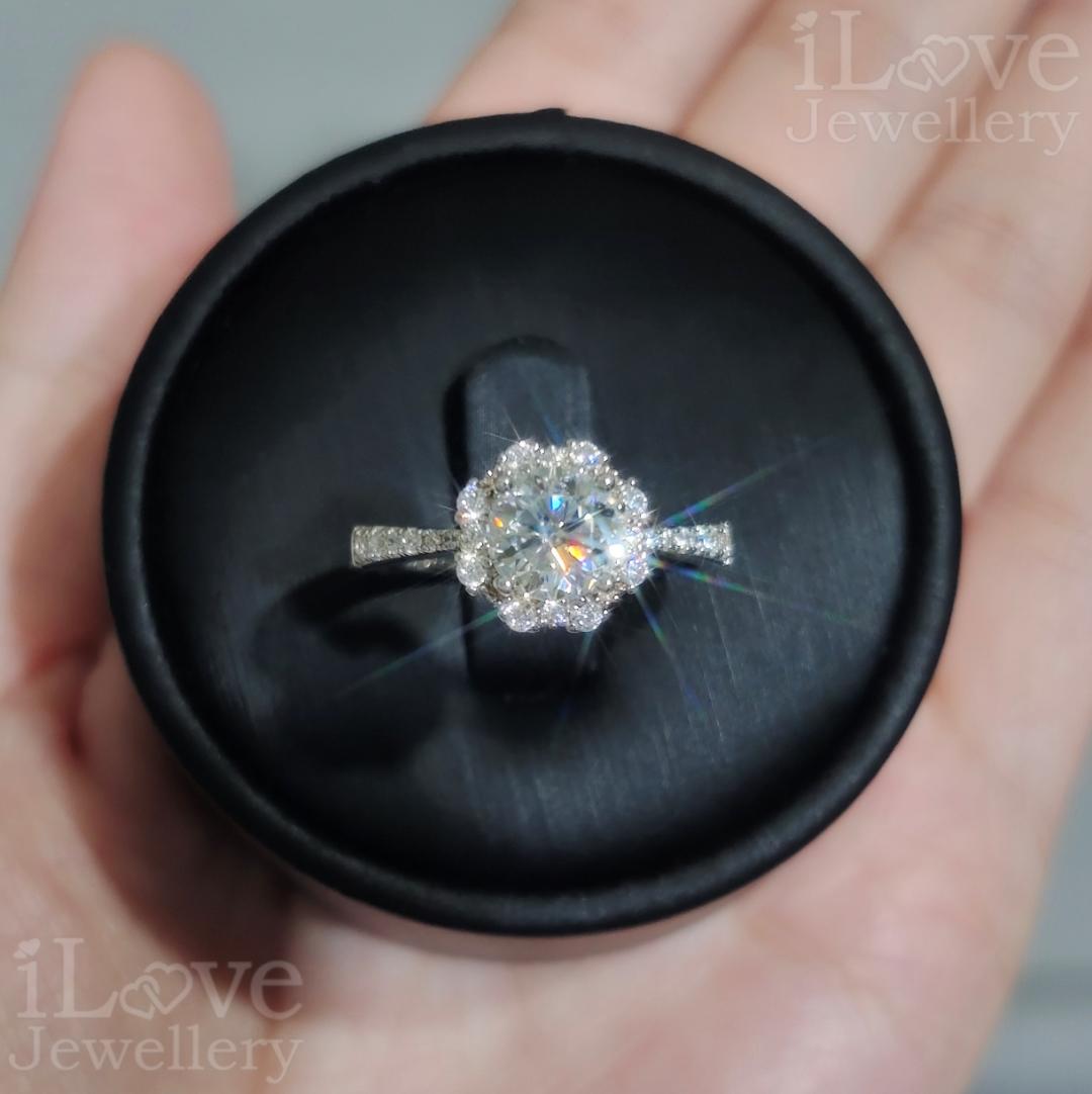 Rosette Floral Halo Moissanite Ring ILR208