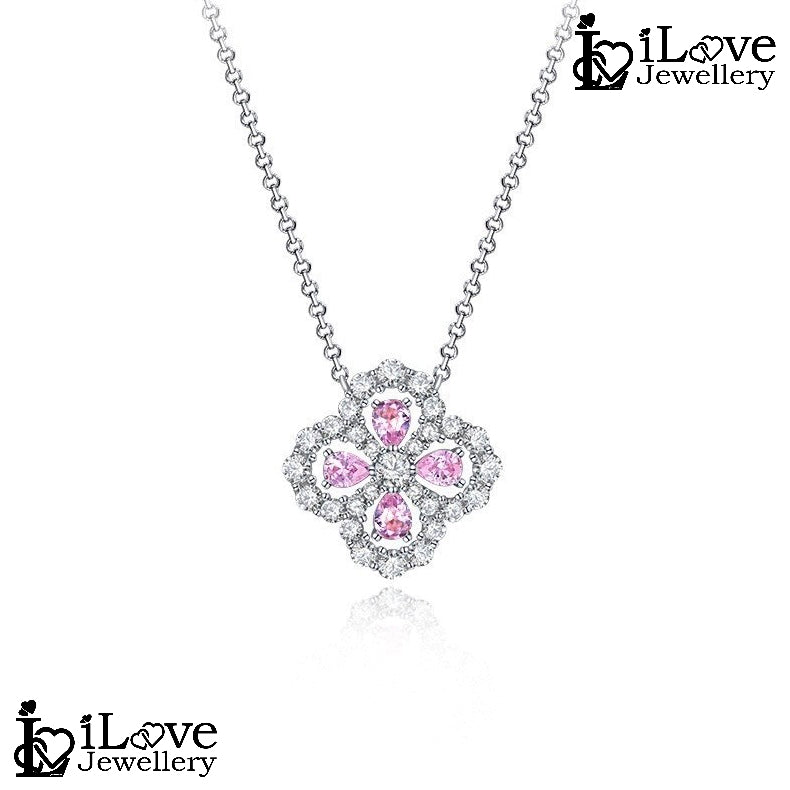 Lucky Blossom Clover Necklace ILN005 Pink