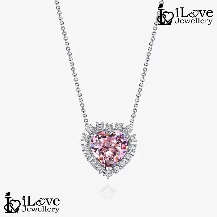 Enchanted Pink Heart Halo Necklace ILN006