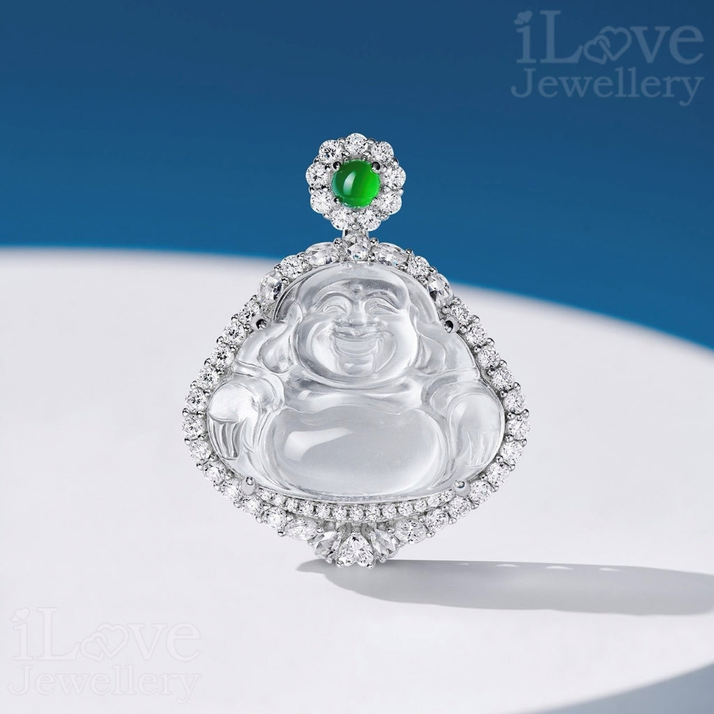 Blessed Hand‑carved albite jade Buddha pendant ILN201 ILN018