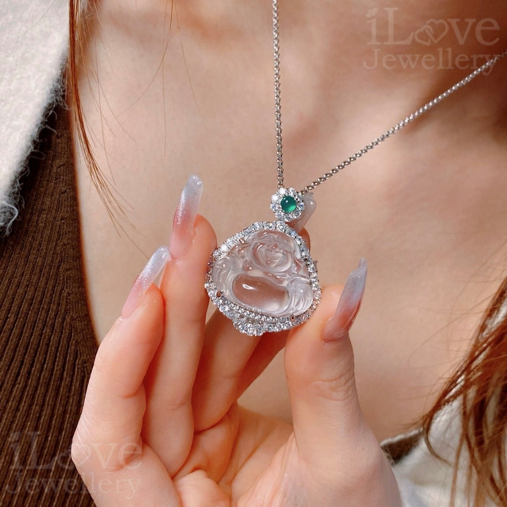 Blessed Hand‑carved albite jade Buddha pendant ILN201 ILN018