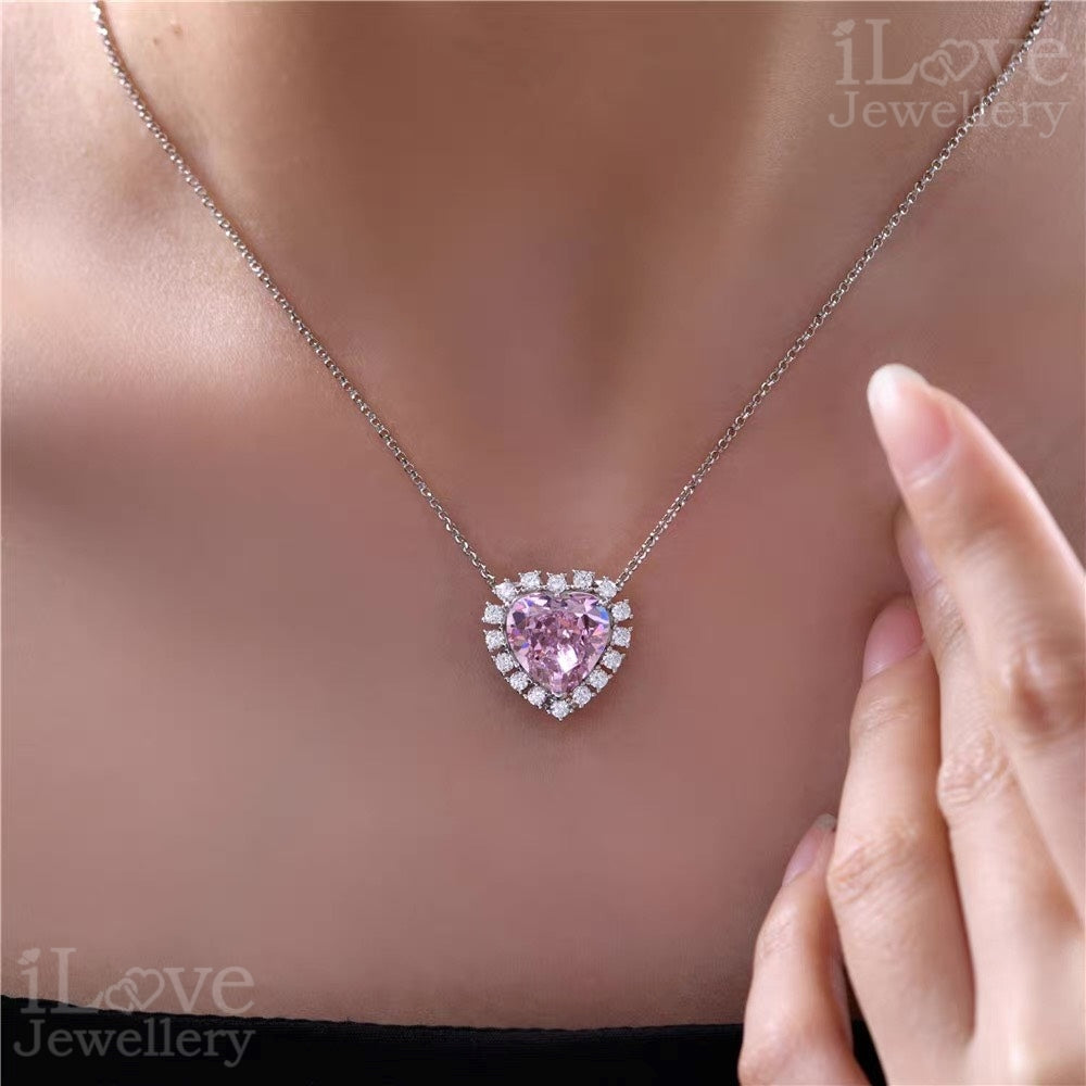 Enchanted Pink Heart Halo Necklace ILN006