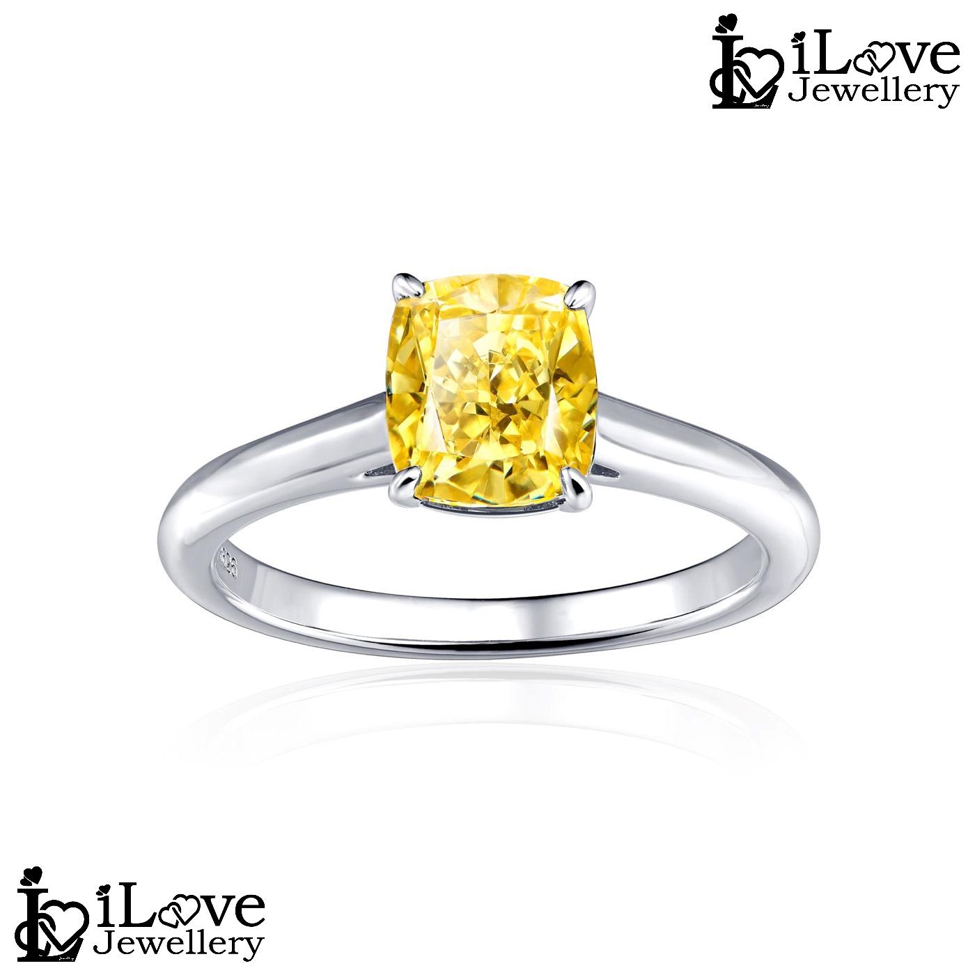 Yellow Cushion Cut CZ Solitaire Ring ILR064