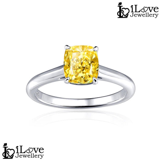 Yellow Cushion Cut CZ Solitaire Ring ILR064