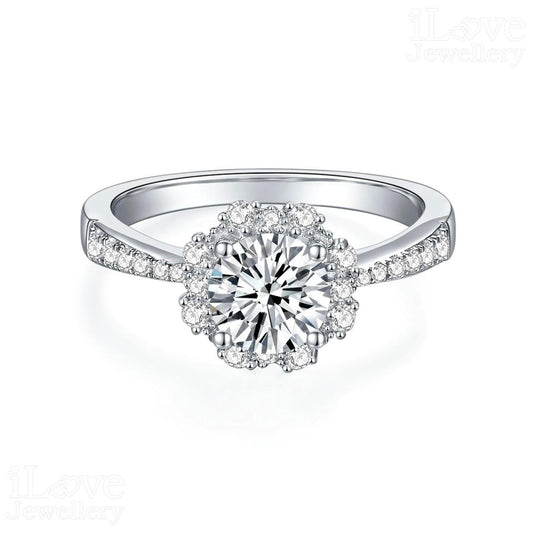 Rosette Floral Halo Moissanite Ring ILR208
