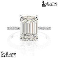 Emerald-Cut Solitaire Ring with Pave Band ILR025