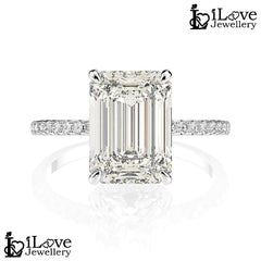 Emerald-Cut Solitaire Ring with Pave Band ILR025