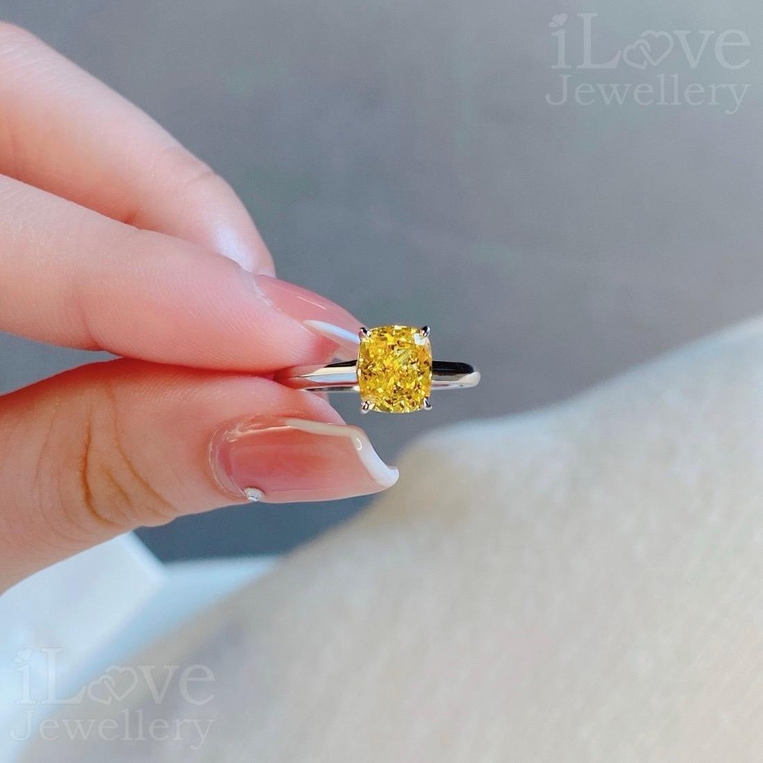 Yellow Cushion Cut CZ Solitaire Ring ILR064