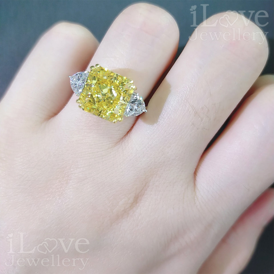 S925 Silver 5.0ct Yellow Square Cubic Zirconia Ring ILR009