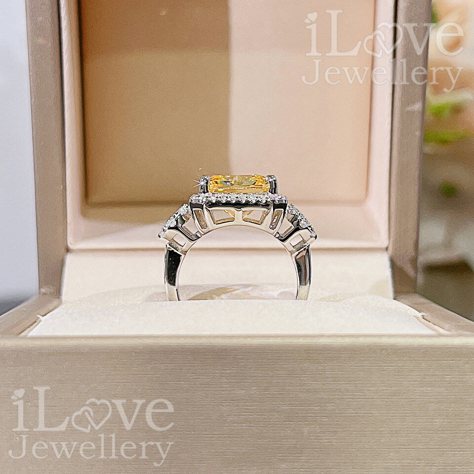 S925 5ct Yellow Radiant Cut Cubic Zirconia Ring ILR040