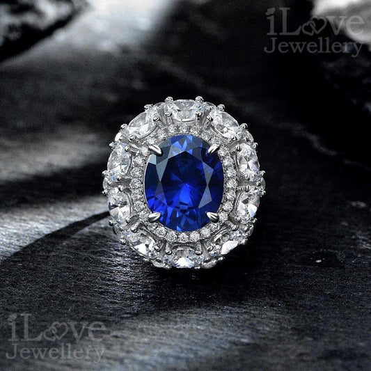 Royal Sapphire Halo Ring ILR051 Blue