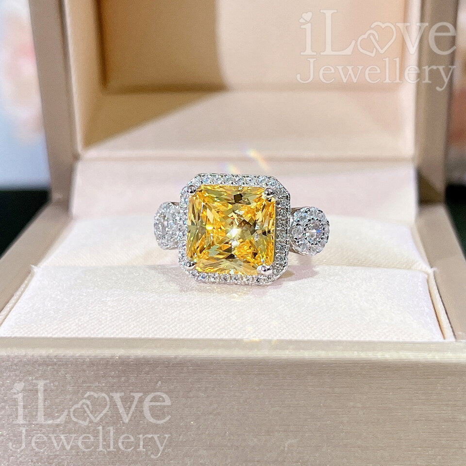 S925 5ct Yellow Radiant Cut Cubic Zirconia Ring ILR040