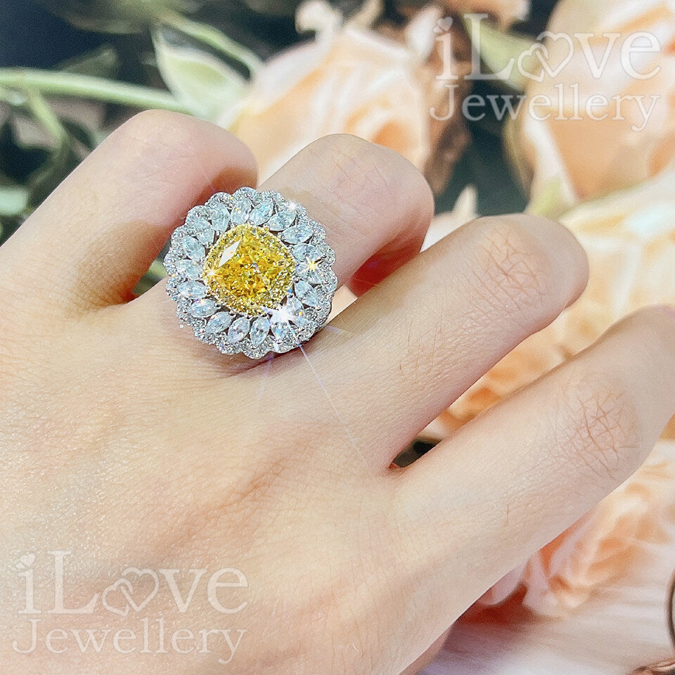 S925 1.5ct Yellow Cushion Cut Cubic Zirconia Ring ILR049