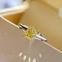 Yellow Cushion Cut CZ Solitaire Ring ILR064
